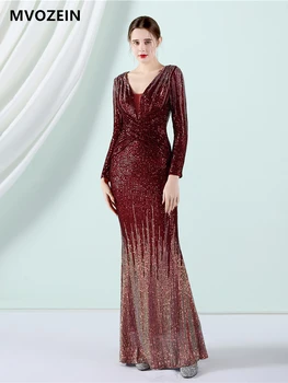 Elegantiškas Šalis Suknelė Moterims 2023 Blizgučiai Apvalkalas, V-Kaklo, ilgomis Rankovėmis China Prabangių vakarinių Suknelių Moterų Šalis Suknelė