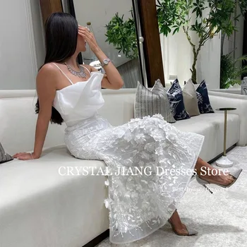 Prom Dresses Baltos spalvos Elegantiškas Spageti Dirželis Gėlių Nėrinių Rankovių Linija, Kulkšnies Ilgio Suknelės Moterims 2023