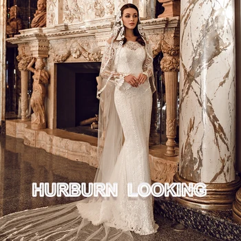 HERBURN Elegantiškas Undinė Vestuvių Suknelės ilgomis Rankovėmis Valtis Apykaklės Stilingas Asmeninę Vestidos De Novia Vestido De Casamento
