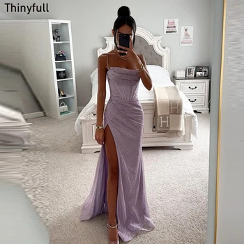 Thinyfull Elegantiškas Undinė Promenadzie Suknelė Stebėjimo Spageti Dirželis Vakare Šalis Suknelė 2023 Pusėje Aukštos Padalinta Oficialų Renginį Suknelė
