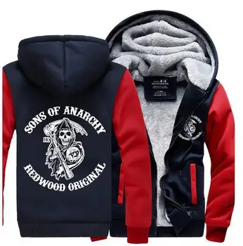 Sons Of Anarchy Medvilnės, Vilnos Paltai, Žiemą Šilta Zip Iki Hoodies Spausdinti Mens Hoodies Striukė Tirštėti Sweaterwear