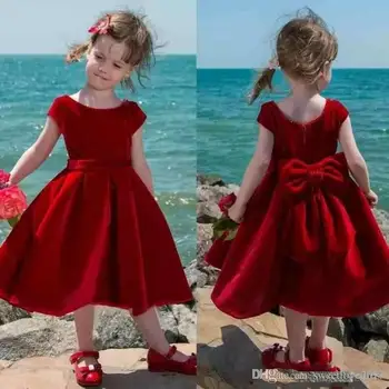 Arbata-Ilgis Mielas Red Flower Girl Dress Baby Girl Inscenizacija Suknelės Bamblys Vaikai Šalis Suknelė Trumpas Komunijos Suknelės Su