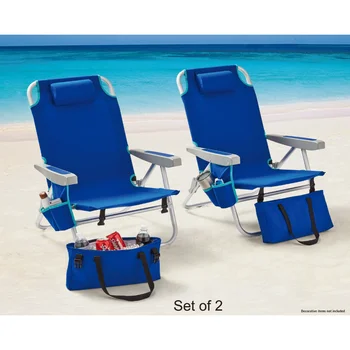 2-Pack Ramsčių Sėdima 4-Pozicija, Negabaritinių Paplūdimio Kėdės, Mėlynos Spalvos, Sulankstomas Recliner Kempingas 
