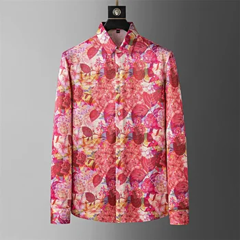 2023 Rudens Gėlių Marškiniai Vyrams Mados ilgomis Rankovėmis Slim Fit Atsitiktinis Marškinėliai Aukštos Kokybės Verslo Biuras Socialinės Suknelė Marškiniai