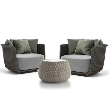 Custom lauko rotango sofa Šiaurės kiemas, balkonas rainproof saulės laisvalaikio kūrybos baldai Sunroom rotango kėdė
