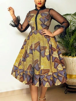 Moteris Spausdinti Suknelė Vintage Kratinys Akių Matyti Per Retro Elegantiškas Afrikos Moterų Chalatai Pavasarį, Vasarą Madingas Didelio Dydžio Ponios