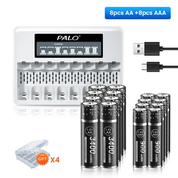 PALO 1,5 V AAA+AA Li-ion Įkraunama Baterija AA AAA Ličio jonų Baterijos AAA AA Elementų Su 8 slots 1,5 V AA AAA Įkroviklis