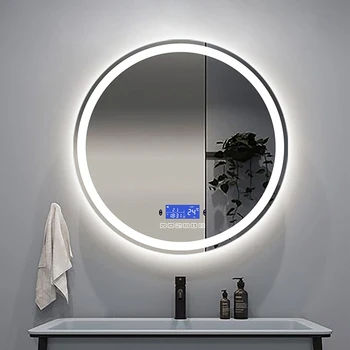 Raundas Smart Sienos Montuojamas dekoratyvinis Veidrodis Su Kūno Indukcijos Anti-Rūko Makiažas Tuštybės Veidrodis vonios espejo smart vonios kambarys GY