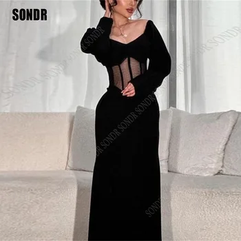 SONDR 2023 Prabangos Ilgai Veliūras Vakaro Suknelės nuo Peties ilgomis Rankovėmis Dubajus arabų Oficialų Prom Chalatai Vestuvių Svečias Šalis