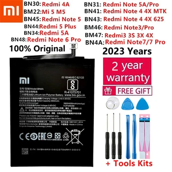 100% Originalią Bateriją Už Xiaomi Redmi Hongmi Pastaba MI A1 Y1 3 3 3X 3 4 4 4A 5 5A M5 5X Mi5 6 7 Plius Pro Baterijas