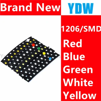 100vnt 1206 SMD LED diodų šviesa geltona raudona žalia mėlyna Balta Karšto pardavimo