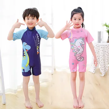 Vientisas Rankovės maudymosi kostiumėlį Vaikų Quick Dry Animacinių filmų Kombinezonai Vaikų Berniukų maudymosi kostiumėlį Paplūdimio Kūdikių Plaukimo Kostiumas