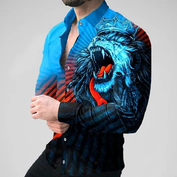 2023 Vasaros ilgomis Rankovėmis Marškinėliai Vyrams Mados 3D Spausdinimo Vyrai Dizaineris Drabužius Vyrų Atsitiktinis Turn-žemyn Apykaklės, Palaidinės, Marškinėliai Vyrams
