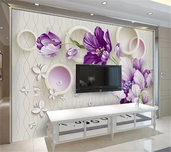 beibehang Individualų didelis tapetai, 3d mados trimatis romantiškas gėlių ratas 3b drugelis TV foną, sienos popieriaus