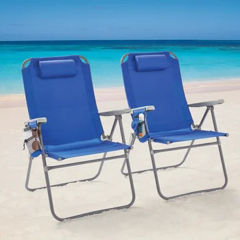 2-Pack Ramsčių Sėdima 4-Pozicija, Negabaritinių Paplūdimio Kėdės, Mėlyna
